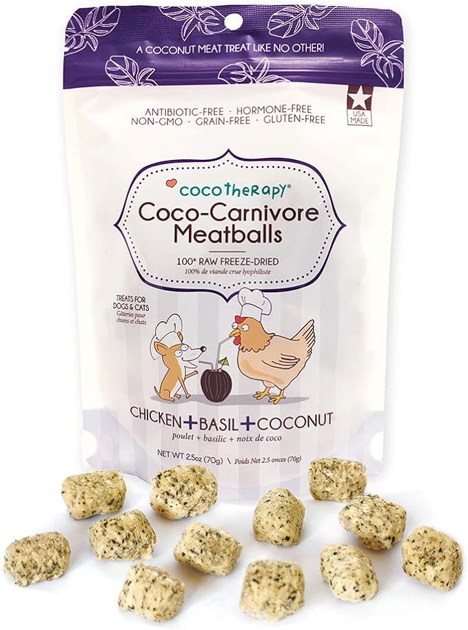 CocoTherapy Coco-Carnivore Meatballs, Chicken+Basil+Coconut, 2.5oz