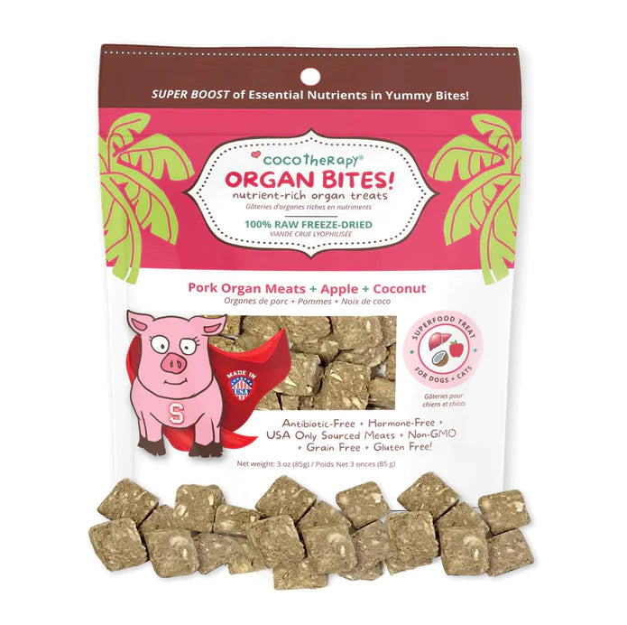 CocoTherapy Organ Bites Pork Organ Meats+Apple+Coconut Dog & Cat Treats 3oz