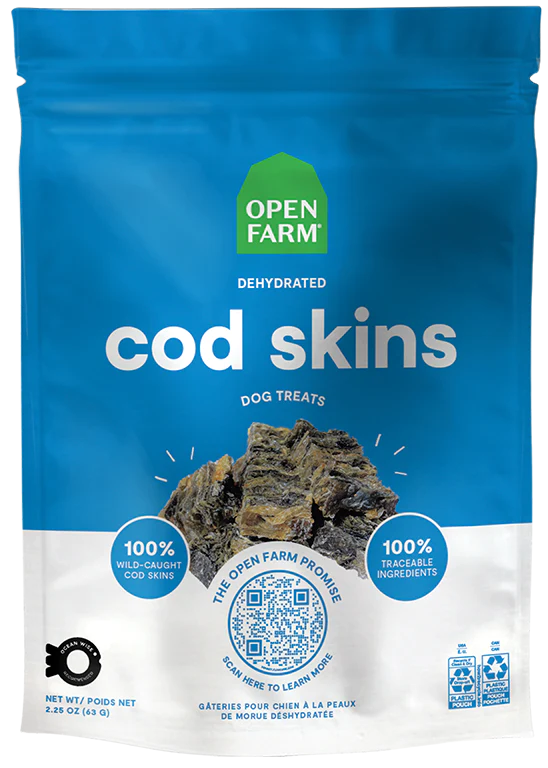 Open Farm Dehydrated Cod Skins Dog Treats 2.25oz