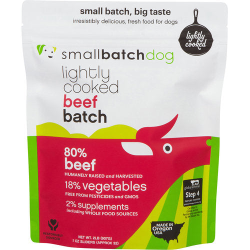 Small Batch Dog Lightly Cooked Beef Batch Frozen Dog Food, 2-lb