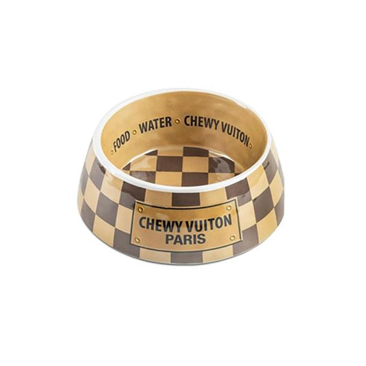 Checker Chewy Vuiton Dog Bowl