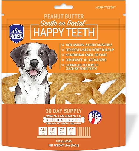 Himalayan Pet Supply Happy Teeth Peanut Butter Dental Chew Treats 12oz