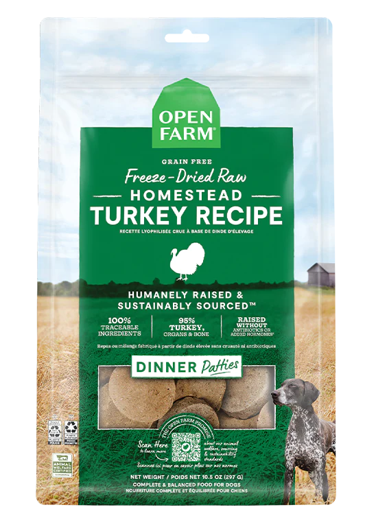 Open Farm Grain Free Freeze-Dried Raw Dinner Patties Homestead Turkey Recipe