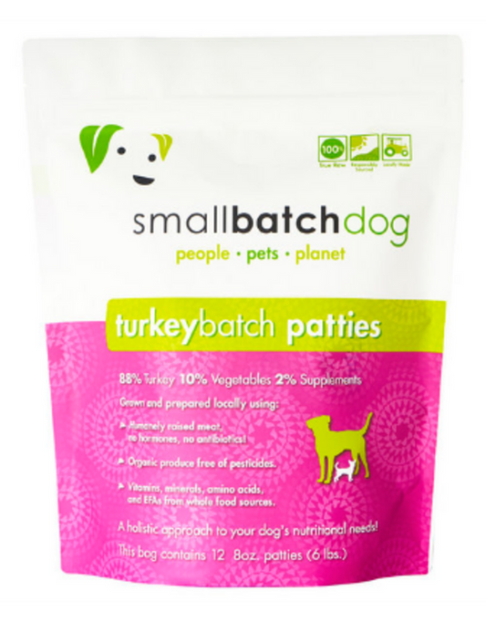 Small Batch Dog Turkey Batch Patties Raw Frozen Dog Food, 6-lb